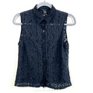 Vintage Y2K 90s Top Sz S Lace Dark Fairy Whimsigoth Witchy Sheer Delicate Black